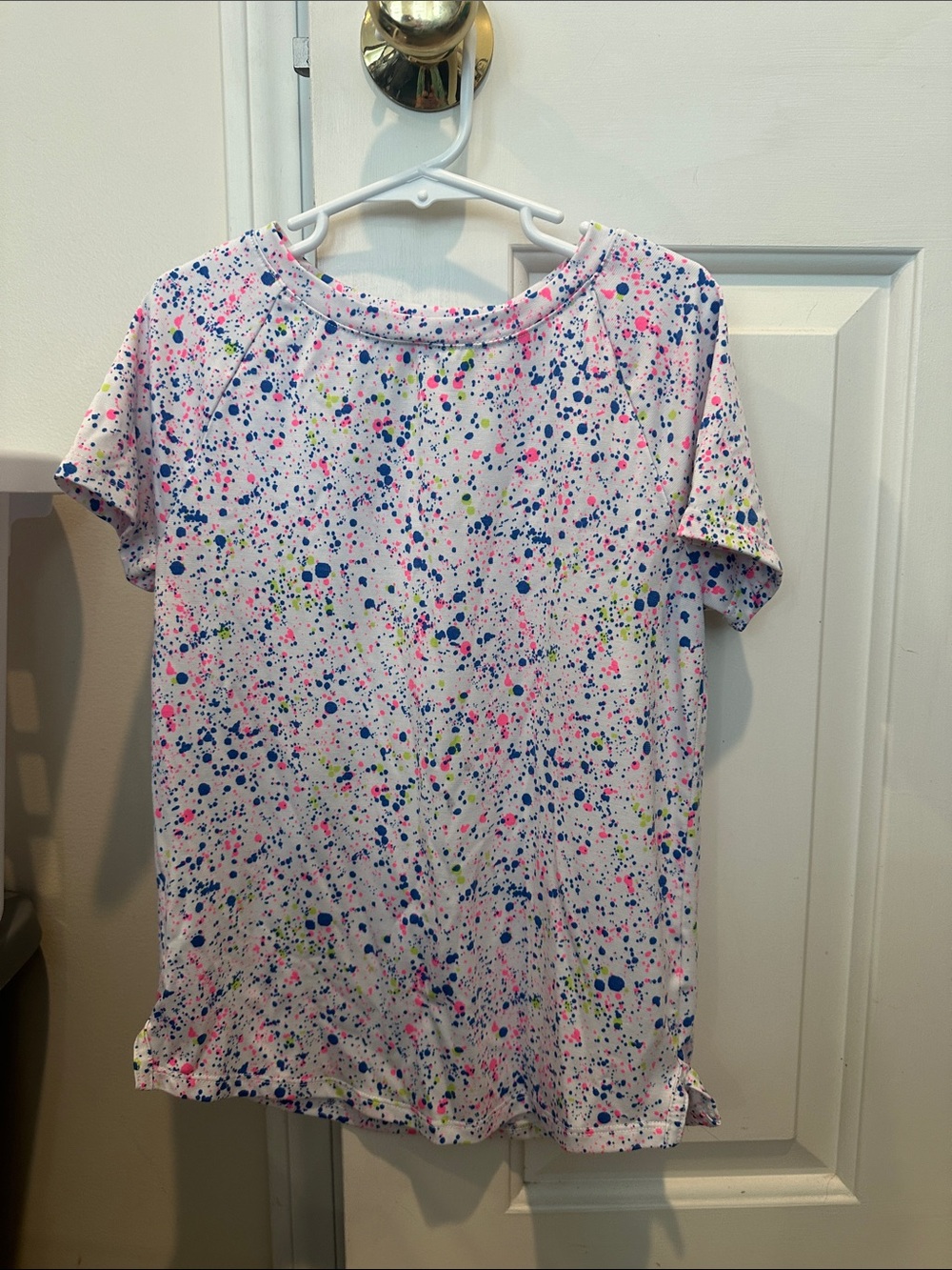Athletic Works White Short Sleeve Tee with Neon Splatter